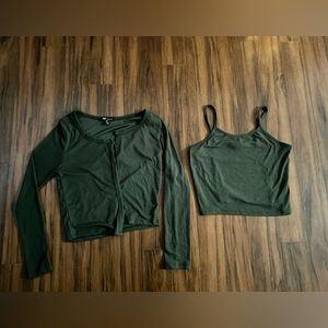 Women’s olive green cardigan & tank top combo buttery soft